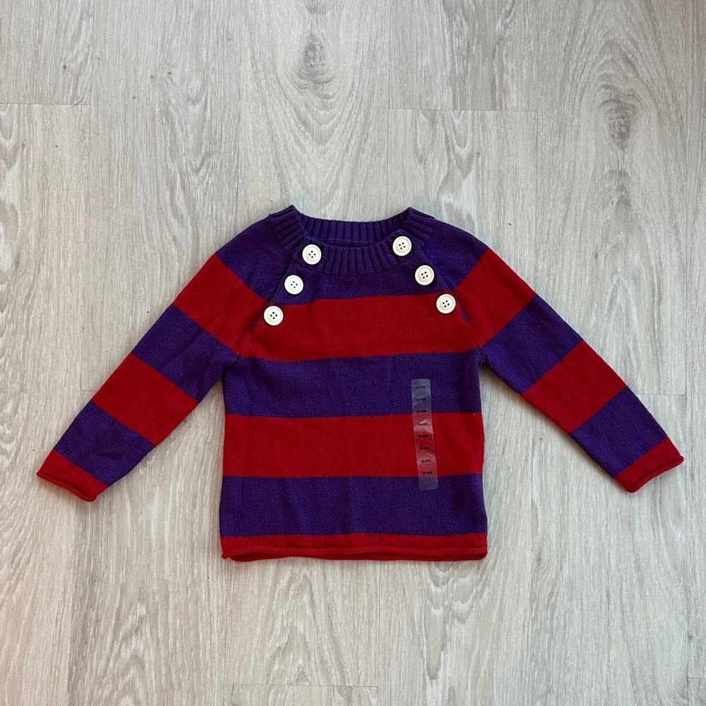 ✨NWOT✨ Baby Gap Red and Purple Striped Sweater with Button Accents